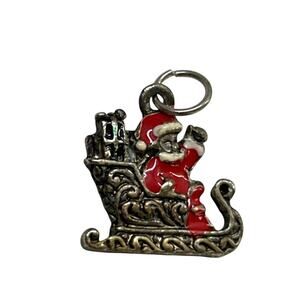 Goldtone Small Pendant Charm Santa Sleigh Christmas .75"